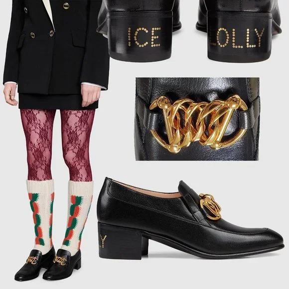 GUCCI SHOES EBAL BLACK LEATHER HORSEBIT CHAIN LOAFERS ICE LOLLY sz 39 9 US - Picture 1 of 16